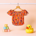 Girls Orange Top & Denim Shorts - Image 2