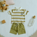 Boys white green Tshirt with Shorts - Image 3
