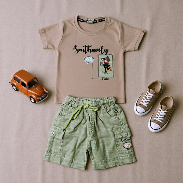 Boys stylish tshirt with Pestal green short