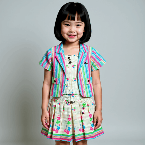 Girls pink Partywear Top Jacket & Skirt