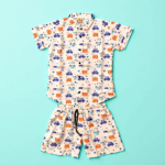 Boys white blue print night suit