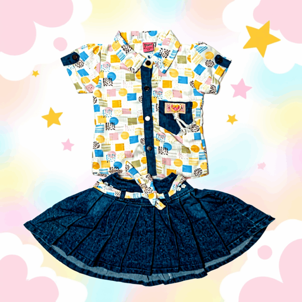 Girls multicolor top with denim Skirt