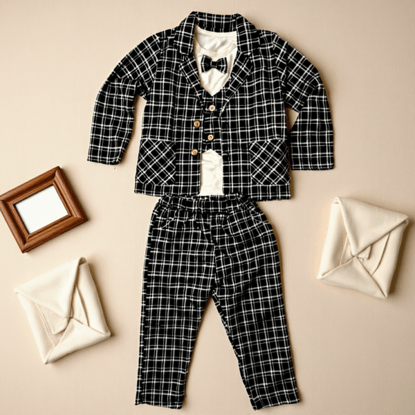 Boys Black Partywear Four Folding 3 Piece Suit