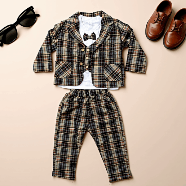 Boys Brown Partywear Four Folding 3 Piece Suit