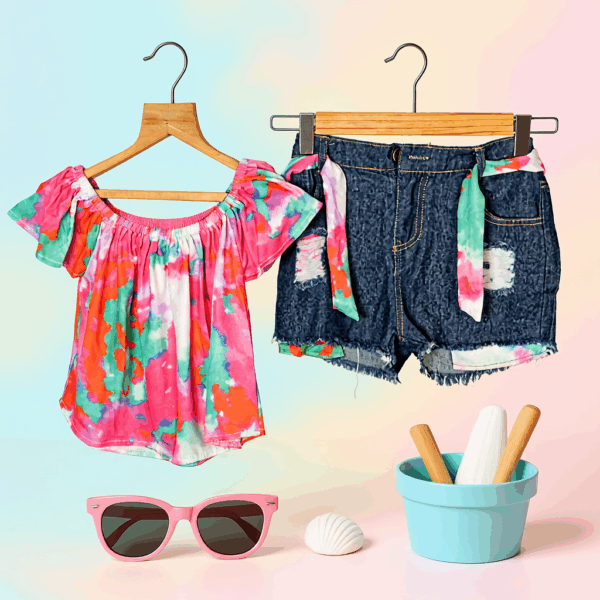 Girls  Pink Top & Denim Shorts