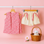 Girls Pink Top With Cream Shorts - Image 2