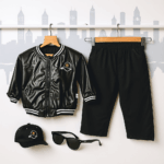 Boys Black Lather jacket with black Denim