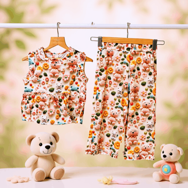 Girl Multicolor 3D Print Co-Ord Set