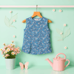 Girls sky blue Top With Cream Shorts - Image 2