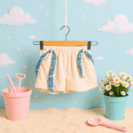 Girls sky blue Top With Cream Shorts - Image 3