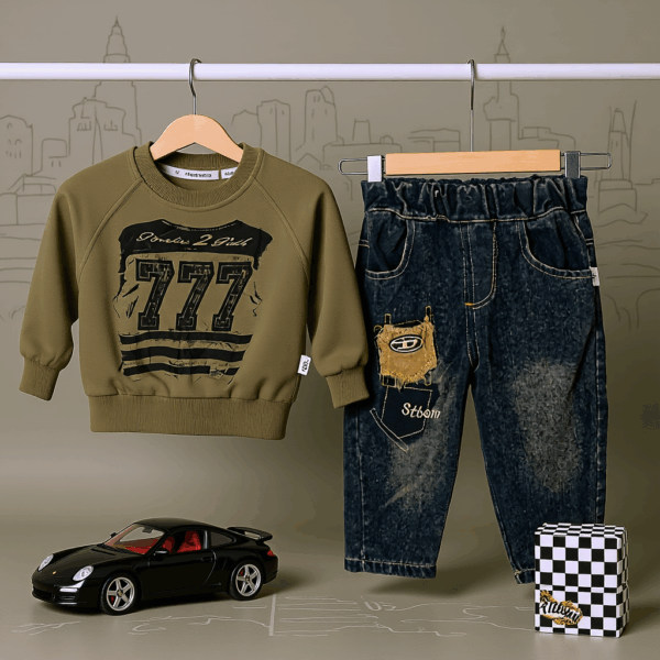 Boys Green Tshirt with Denim