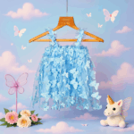 Girls Sky Blue Butterfly Frill Dress