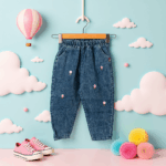 Girls Pink Heart Top With Denim trouser - Image 3
