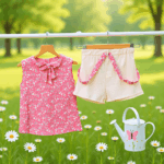 Girls Pink Top With Cream Shorts