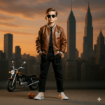 Boys Black Lather jacket with black Denim