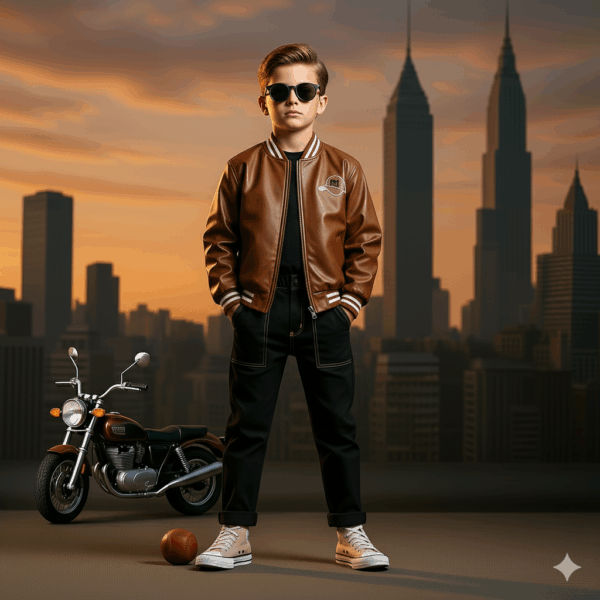 Boys Black Lather jacket with black Denim