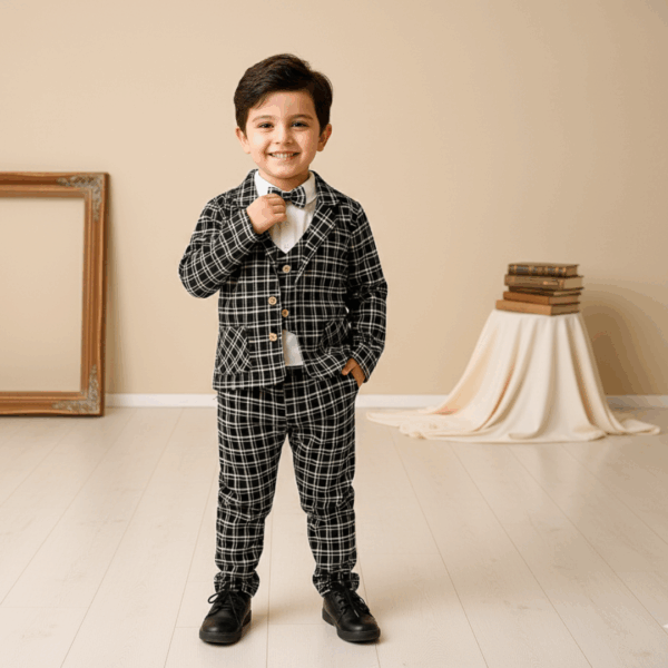 Boys Black Partywear Four Folding 3 Piece Suit