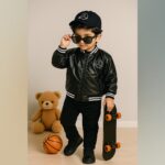 Boys Black Lather jacket with black Denim
