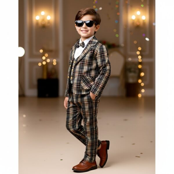 Boys Brown Partywear Four Folding 3 Piece Suit