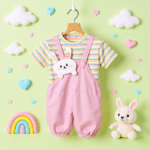 Girls Colorful Bunny Outfit – Dungaree Pattern Kidswear