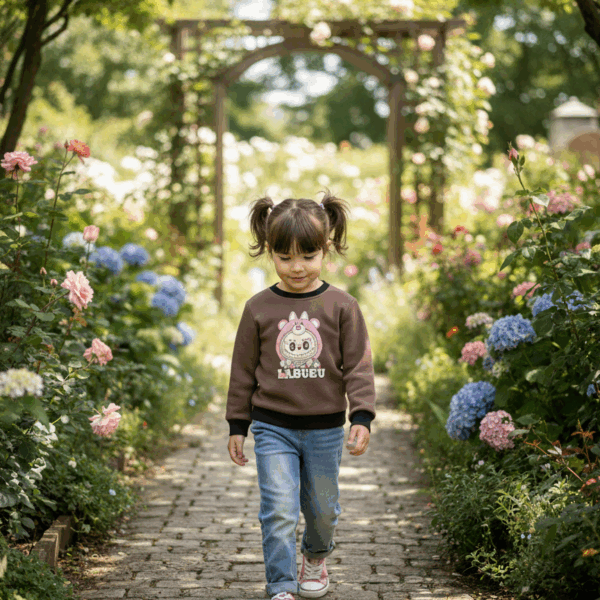 Kids Brown LABUBU Cartoon Sweatshirt | Cozy Pullover