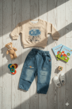 Cozy Kids' Khaki Top and Soft Denim Joggers Outfit | boys denim set - Image 2
