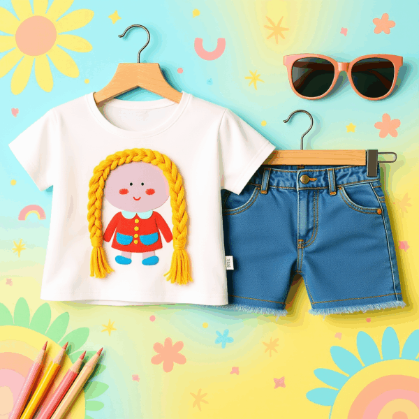 Girls White doll Top With Denim Shorts