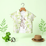 Boys Green Printed 3 Piece Set | T-shirt, Shorts & Shirt - Image 2