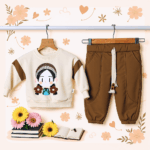 Girls Cream & Brown  Set | Sweatshirt & Joggers