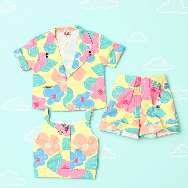 Girls Multicolor 3 Piece Set – Top, Jacket & Skirt