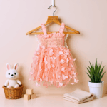 Girls Peach Butterfly Dress | Fairy Wings Party Outfit - Image 2
