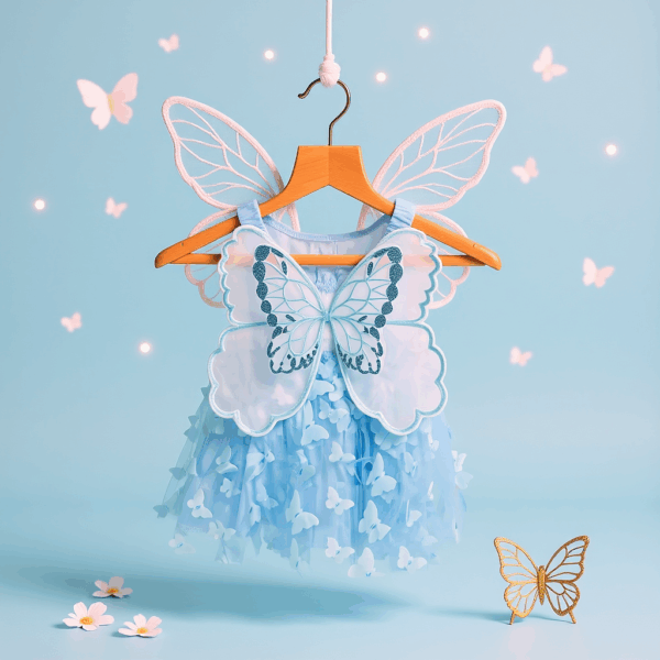 Girls Sky Butterfly Dress | Fairy Wings Party Outfit