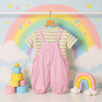 Girls Colorful Bunny Outfit – Dungaree Pattern Kidswear - Image 3