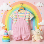 Girls Colorful Bunny Outfit – Dungaree Pattern Kidswear - Image 2