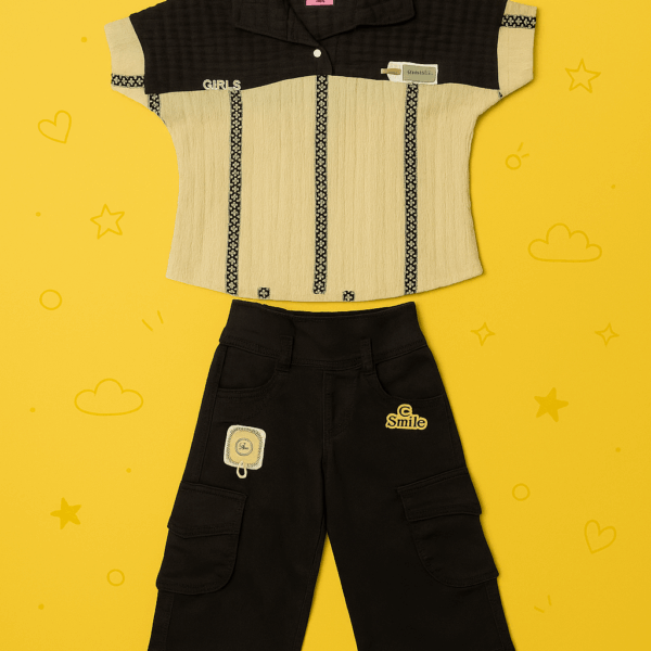 Girls Cream Top with Black Trouser | Stylish 2 Piece Set
