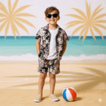 Boys brown black Printed 3 Piece Set | T-shirt, Shorts & Shirt