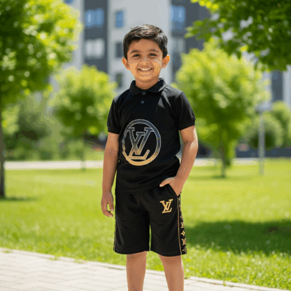 Premium Style Boys' Black & Gold Polo and Shorts Set | Luxury short set