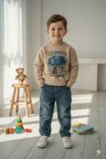 Cozy Kids' Khaki Top and Soft Denim Joggers Outfit | boys denim set