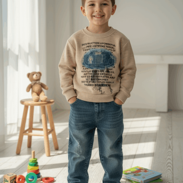 Cozy Kids' Khaki Top and Soft Denim Joggers Outfit | boys denim set
