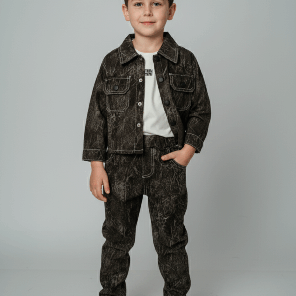 Trendy Mini Me Charcoal Jacket, Tee, and Pants Outfit | kids 3-piece outfit