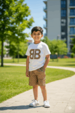 Trendy Brown & White Kids' Short Set | Kids short set