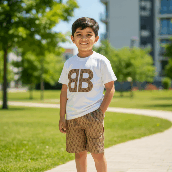 Trendy Brown & White Kids' Short Set | Kids short set