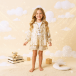 Girls 3 Piece Set | Inner Top, Shirt & Shorts | Stylish Casual Outfit