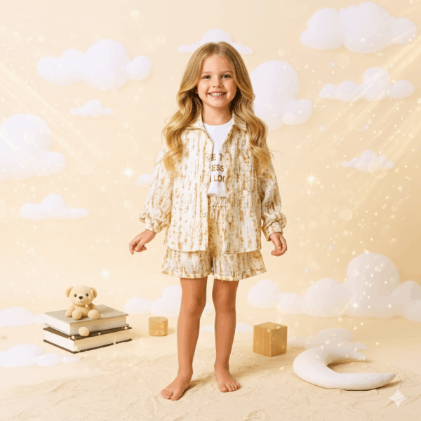 Girls 3 Piece Set | Inner Top, Shirt & Shorts | Stylish Casual Outfit