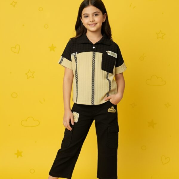 Girls Cream Top with Black Trouser | Stylish 2 Piece Set