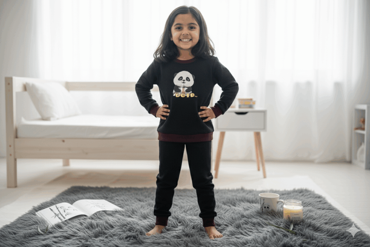Cute Panda Print Kids' Sweat T-Shirt & Joggers Set - Kids Co-ord Set - Image 3