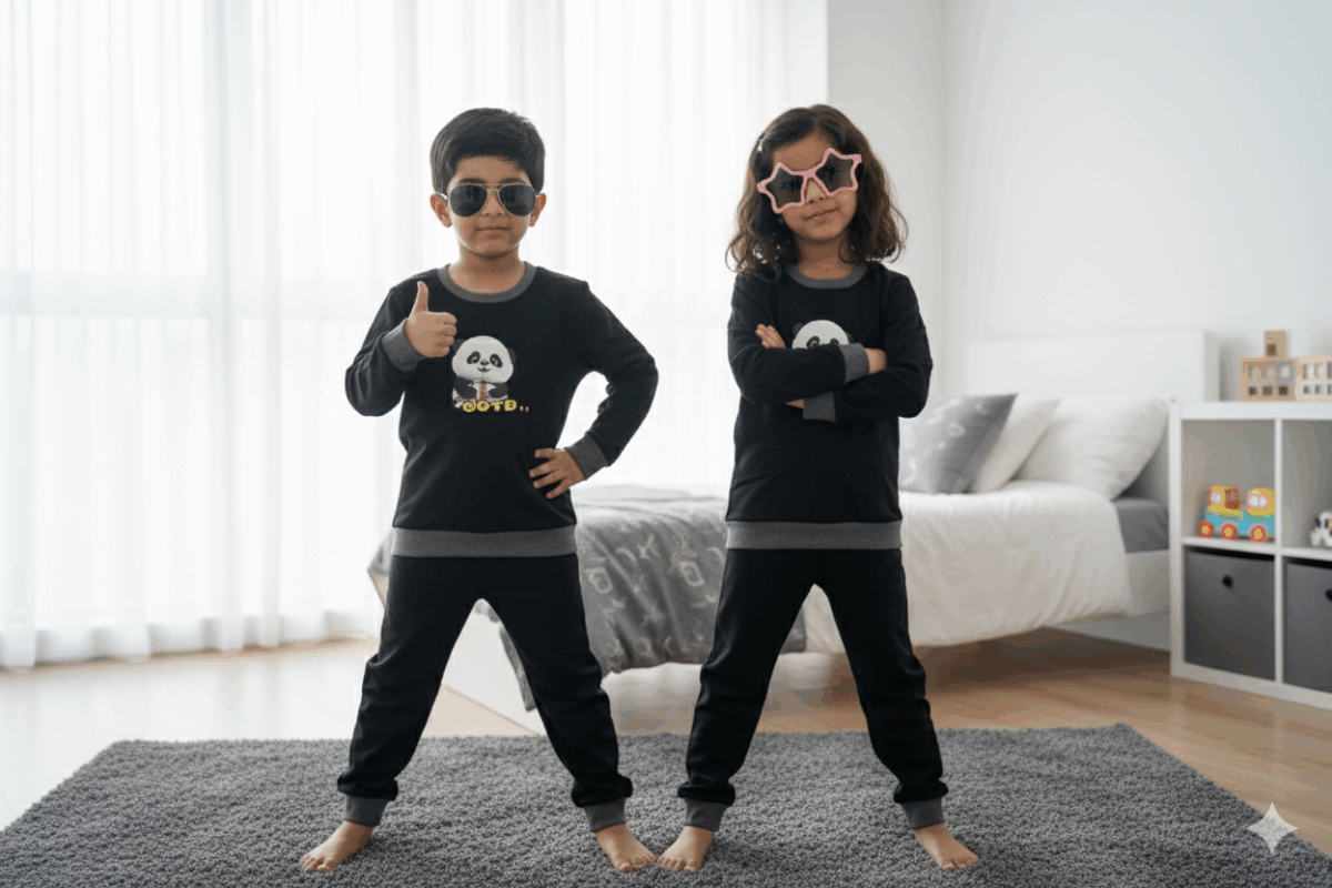 Cute Panda Print Kids' Sweat T-Shirt & Joggers Set - Kids Co-ord Set - Image 1