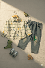 Roar-some Dinosaur Print Shirt and Denim Jeans Set | Kids Denim Pants Set - Image 2