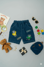 Cozy Brown T-Shirt & Bear Patch Denim Shorts Outfit | boys denim shorts set - Image 3
