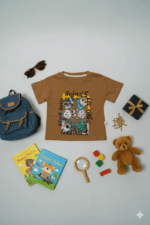 Cozy Brown T-Shirt & Bear Patch Denim Shorts Outfit | boys denim shorts set - Image 2